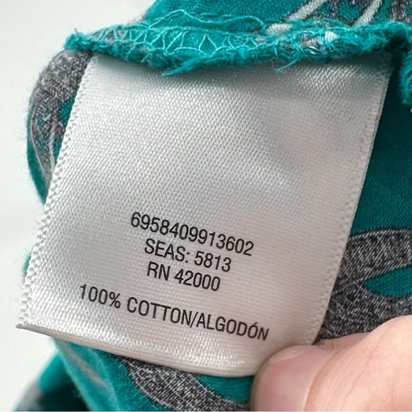 Jaclyn Smith womens top size XL teal floral 100% cotton button down - Picture 12 of 14